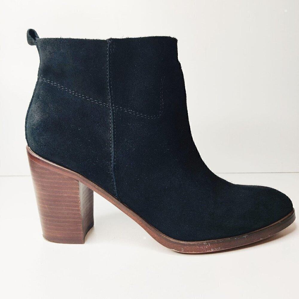 Latigo Anthropologie black suede leather ankle boots heeled size 8.5